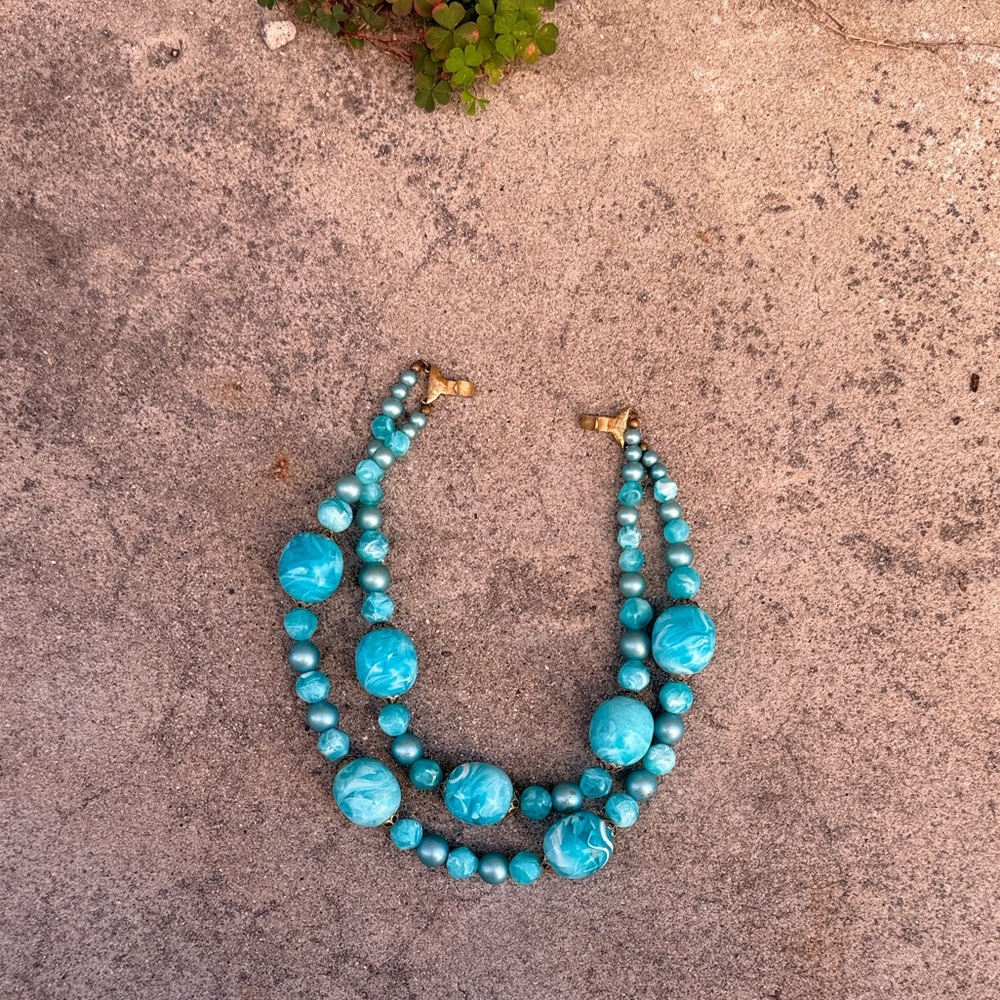 Vintage Turquoise Swirl Beads, Two Strands
